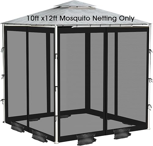 Miniatura 4 de Mosquitero universal de 10 x 12 pies con sacos de arena, 4 paneles de paredes de malla con cremalleras dobles para patio, jardín, patio, color negro