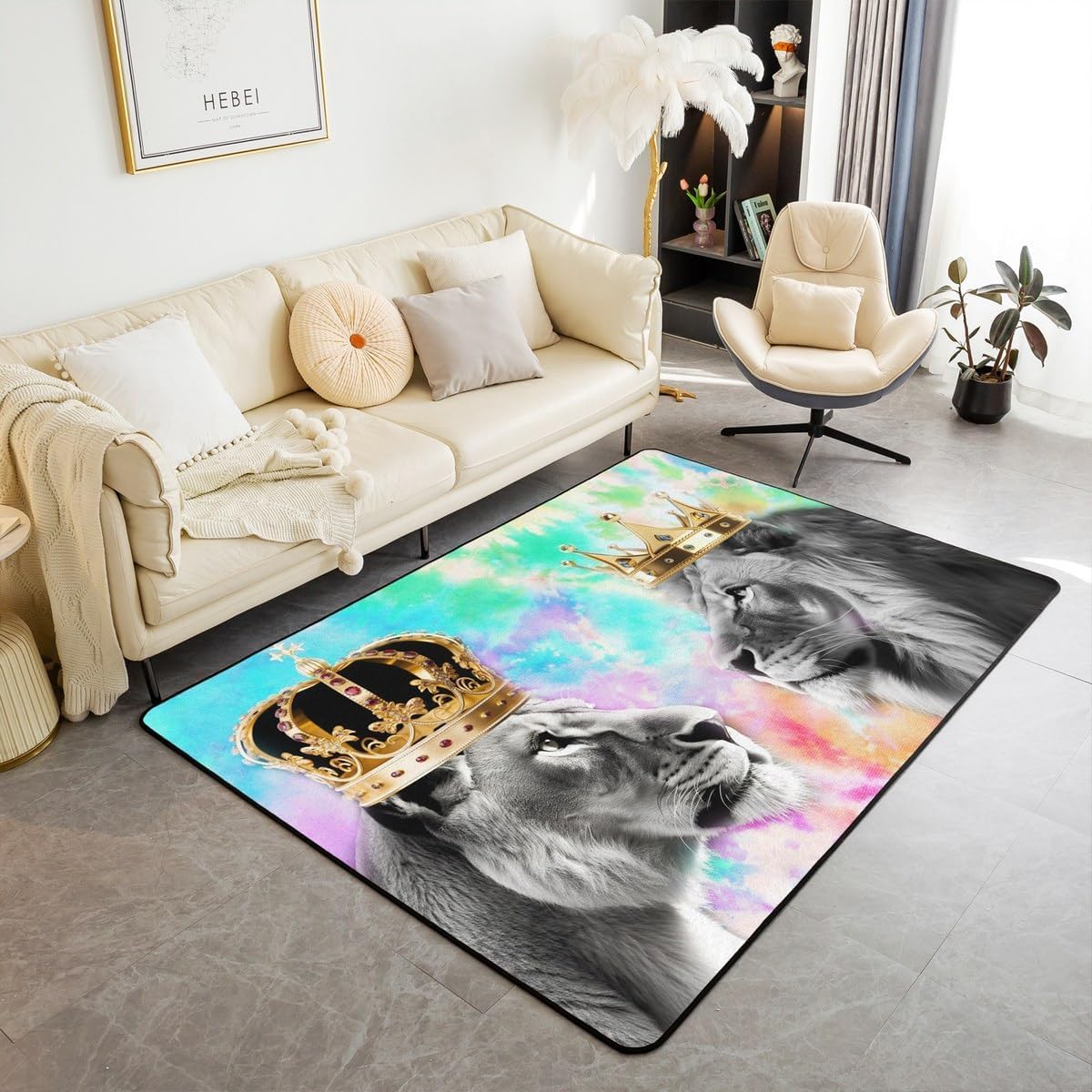 Tapis antidérapant imprimé lion animalier pour décoration de cuisine
