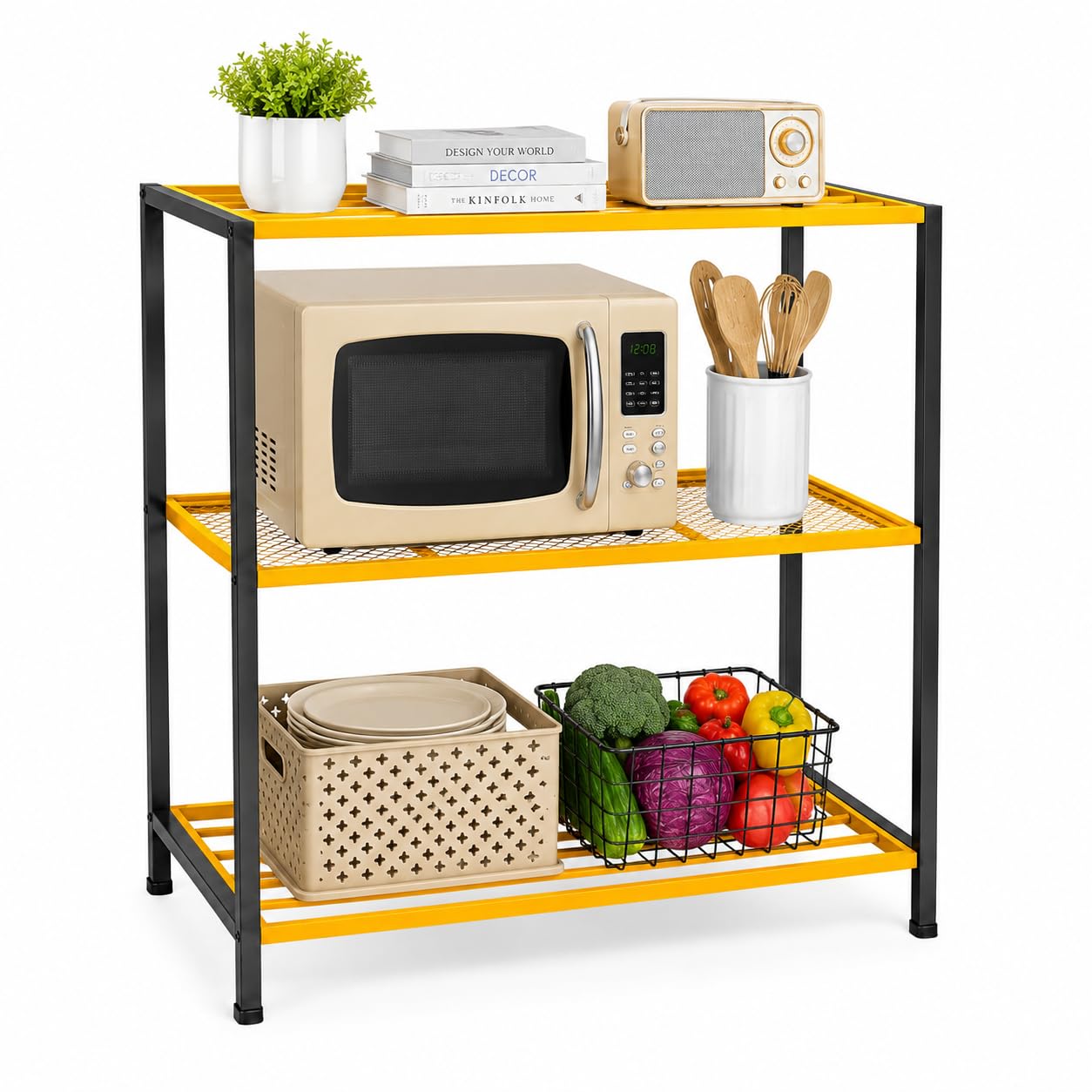 3 Tier Storage Rack for Kitchen, Microwave Oven Stand, Heavy Duty Metal Utility Shelf, Multipurpose Organizer for Pantry, Bathroom, Laundry, Living Room, Balcony & Shoe Storage Rack-image-39