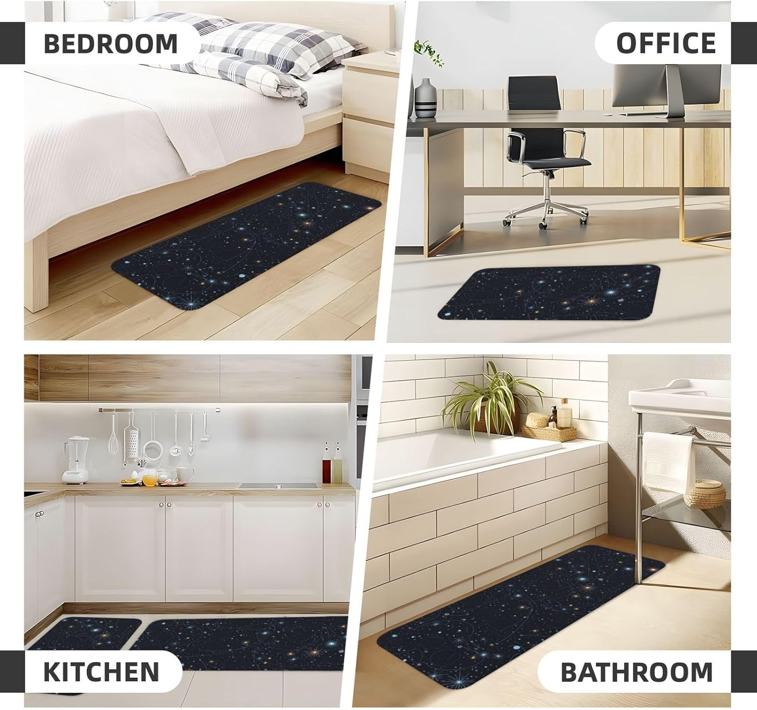 Anti Fatigue Kitchen Mats for Floor 2 Piece, Constellation Star Clusters Galaxies Kitchen Rugs Non Slip Cushioned Kitchen Floor Mats Carpet, Absorbent Runner Comfort Desk Standing Rugs 17"x30"+17"x47"