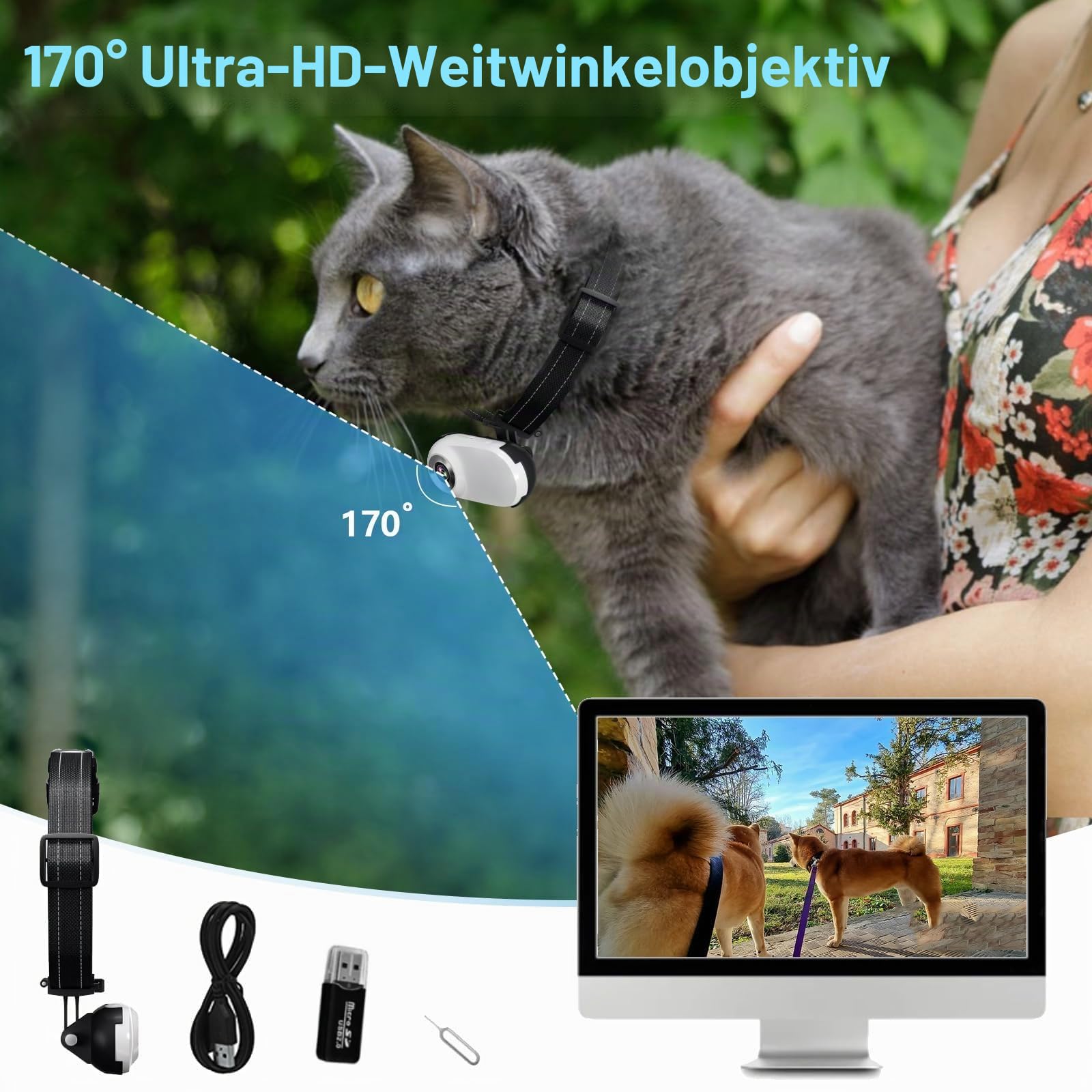 HD 1080P Katzen-POV-Kamera Halsband mit Videoaufnahme, Mini-kleine Sport-Videokameras, Body-Cam Outdoor/Indoor ohne WiFi, einzigartiges Haustierzubehör Geschenk für Haustierbesitzer