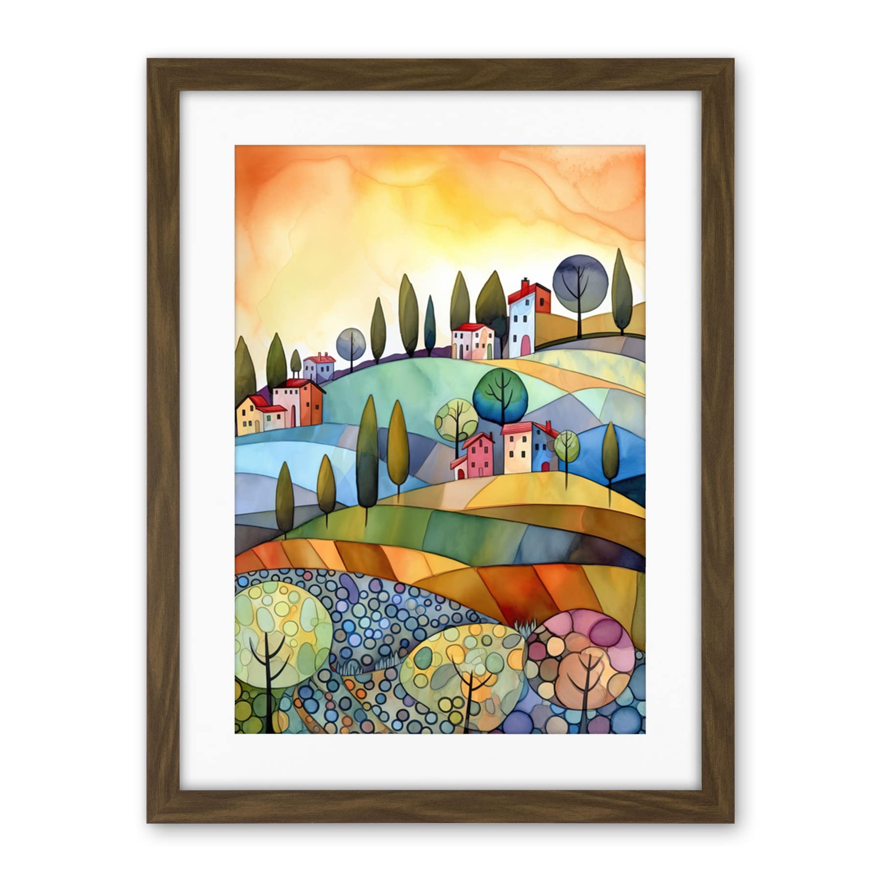 Artery8 Italian Countryside Midsummer Landscape Folk Art Artwork Framed Wall Art Print 18X24 Inch