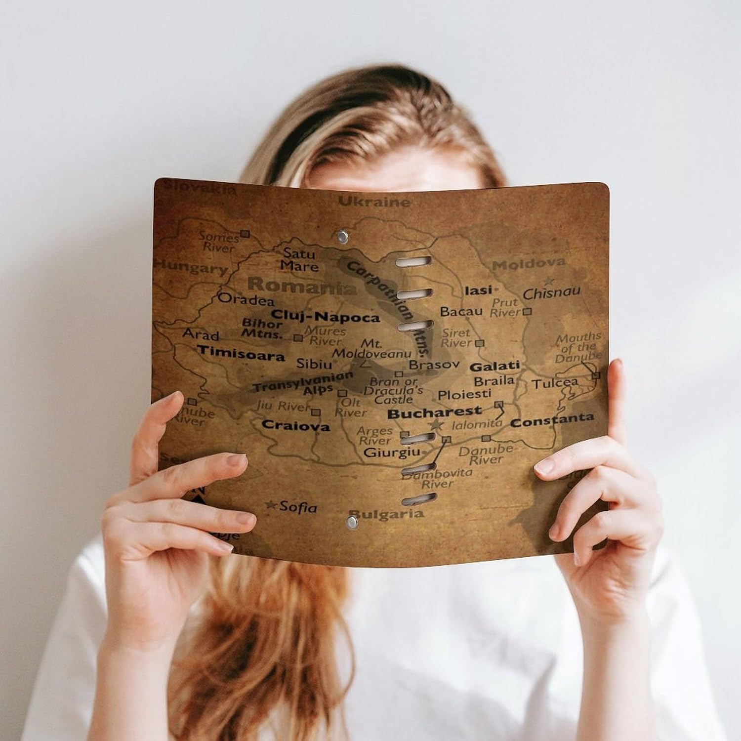 Puxufody Vintage Maps of Romania Loose-Leaf Memo Book,6 Ring Planner Binder PU Leather Loose Leaf Notebook 90 Pages