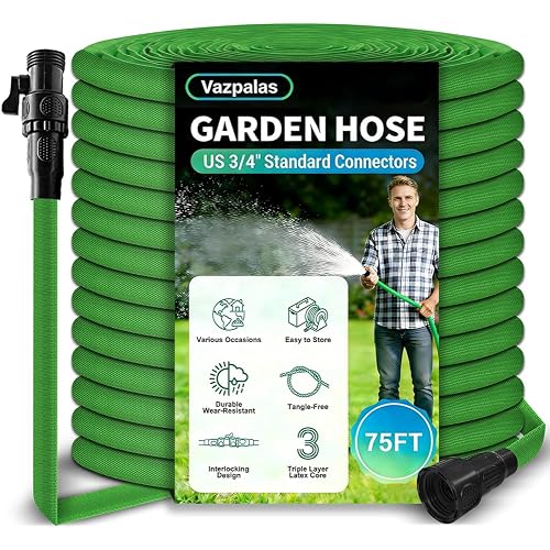 Garden Hose 75ft, Pliable lightweight Water Hose with Triple Layer 3/4" Fittings Ergonomic Grip Indoor & Outdoor Use Gift for Lawn Backyard Collapsible & Car Wash Watering Plants Green