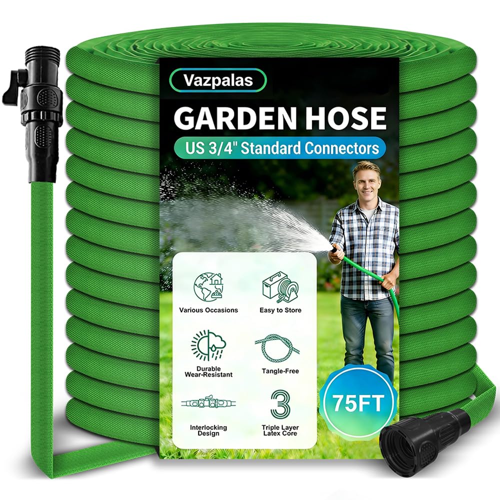 Photo 1 of Garden Hose 75ft, Pliable lightweight Water Hose with Triple Layer 3/4" Fittings Ergonomic Grip Indoor & Outdoor Use Gift for Lawn Backyard Collapsible & Car Wash Watering Plants Green