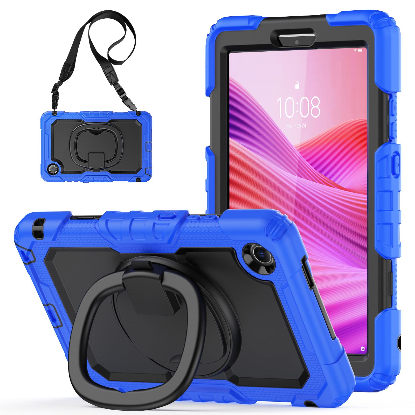 Heavy Duty Shockproof Case Compatible with Lenovo Tab One 8.7 inch/K9 TB305FU 2025,3-Layer Hybrid Full-Body Shockproof Cover, W 360° Rotatable Handle