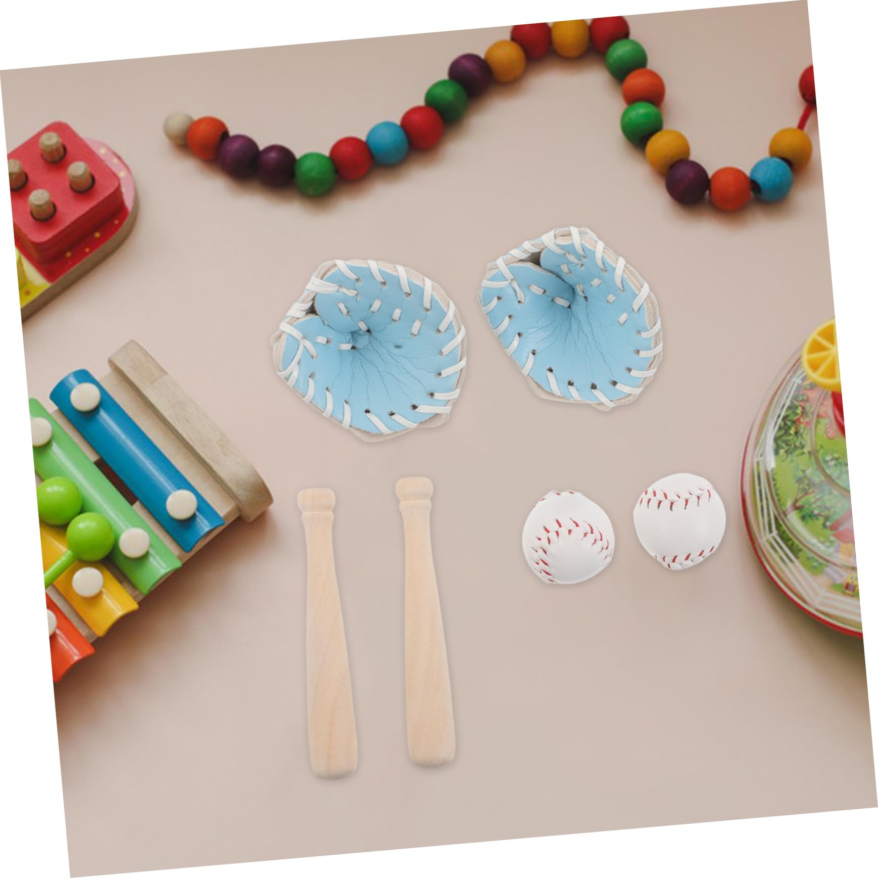Toddmomy 2 Sätze Miniatur Baseball-Set mit Schläger Handschuh und Ball für Puppenhaus Zubehör Anfänger Lernspielzeug Dekoration für Garten Tortendeko und Bastelprojekte