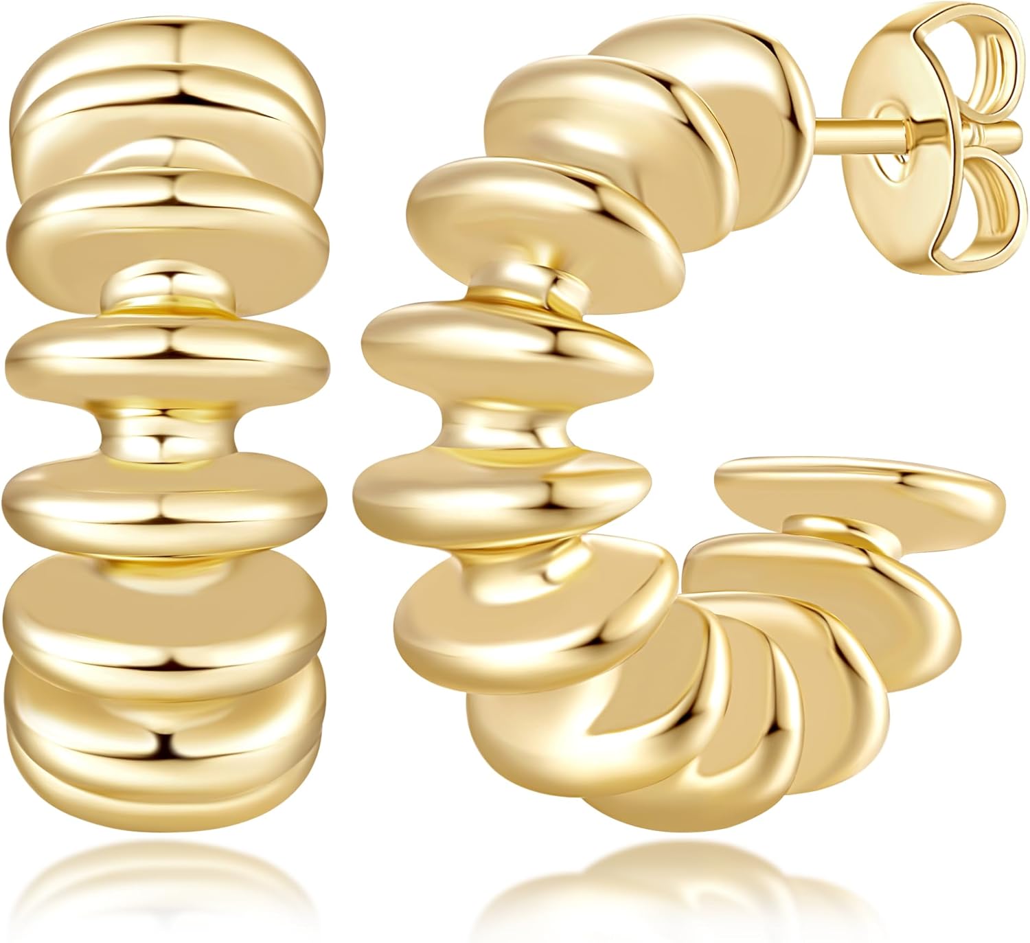 Gold Hoop Earrings for Women 14K Gold Earrings for Women Hoop Studs Earring for Womens Hoops Exaggerated Design and Unique Shape Hoops Earring for Womens Studs 18mm