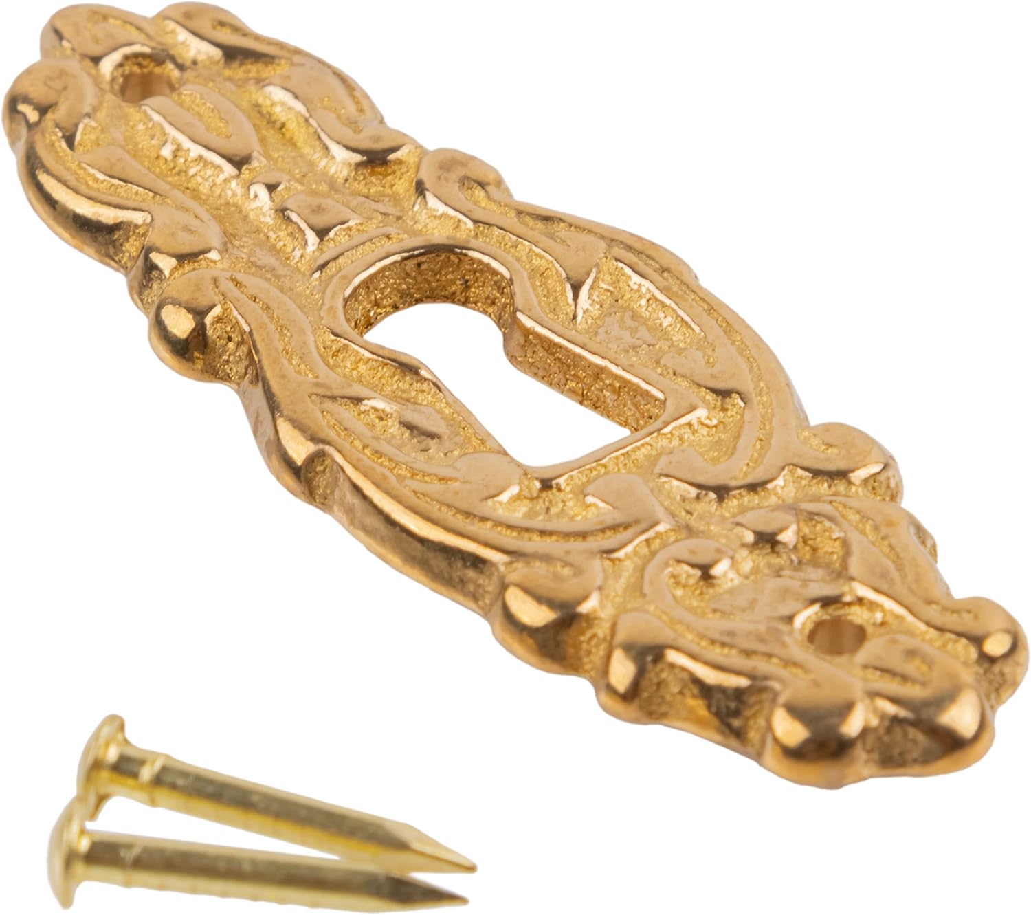 Vertical Solid Brass Keyhole Escutcheon | Keyhole Cover Plate for Antique Cabinet, Desk, Dresser Drawer | Furniture Reproduction Hardware | KC21-B