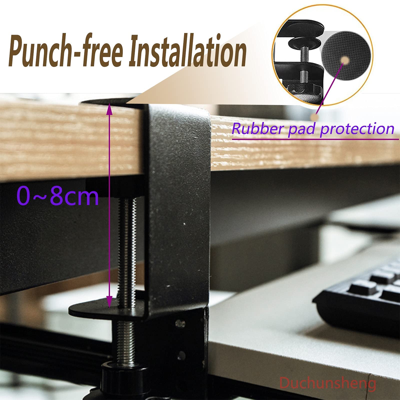 Bandeja de teclado ergonómica ajustable con abrazadera para debajo del escritorio, estante deslizante para teclado y mouse, soporta 55 libras, fácil instalación sin taladro, diseño de cuidado de los