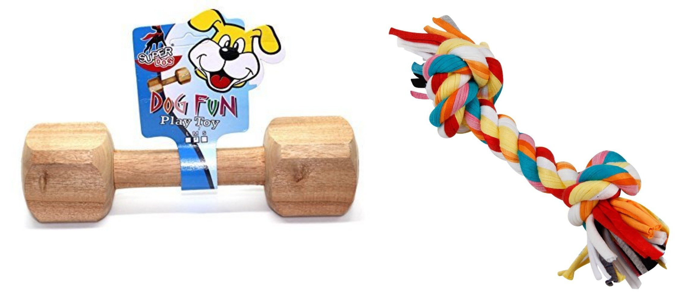Foodie Puppies Durable Chew Toy Combo (Wooden Dumbbell + 2 Knotted Cotton Rope Toy) (Color May Vary) | Chewing, Playing, Teething, and Training for Small to Medium Size Dogs and Puppies (B078SW2JS8) Amazon Price History, Amazon Price Tracker