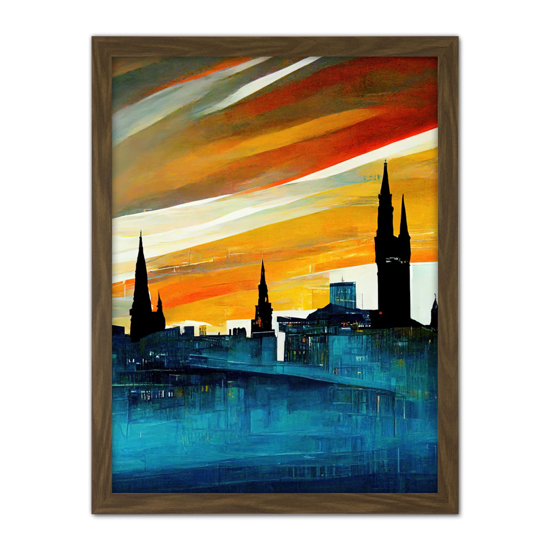 Doppelganger33 LTD Dramatic Glasgow City Skyline Modern Artwork Framed Wall Art Print 18X24 Inch
