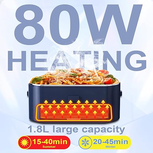 Miniatura 2 de Andvon Fiambrera de calefacción eléctrica de 80 W para el trabajo, calentador de alimentos portátil de gran capacidad de 1.8L para