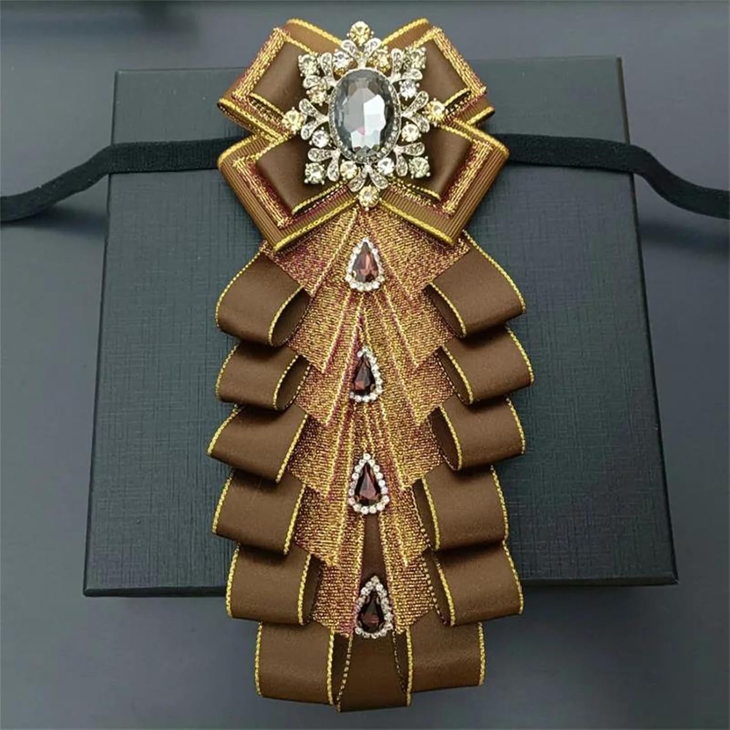 Womens Mens Retro Ribbon Bow Tie Brooch Rhinestone Collar Flower for Wedding Shirt Accessories