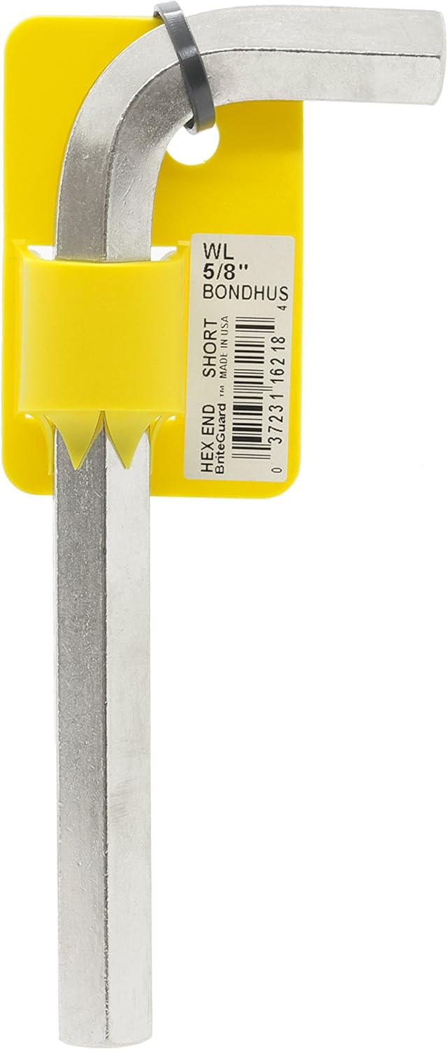 Bondhus 16218 5/8" Hex Tip Key L-Wrench with BriteGuard Finish, Tagged and Barcoded, Short Arm