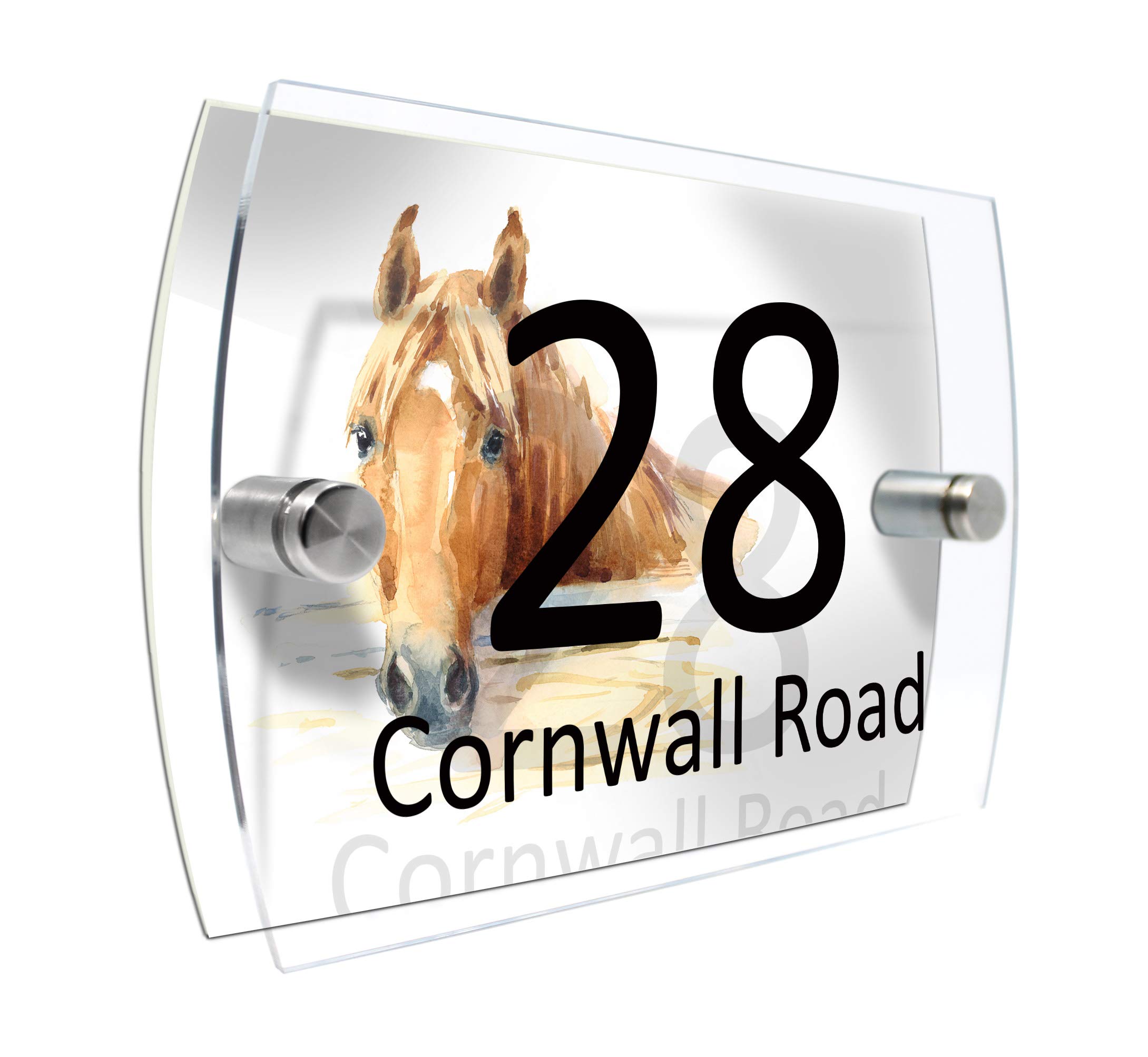 Colourbat Horse Watercolour Animals Personalised Modern House Number Sign Name And Number Street Wall Plaque (Horse)