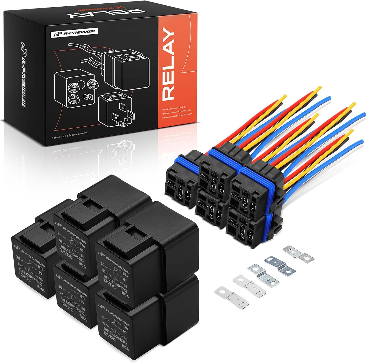 A-Premium 12V 80A 5-Pin SPDT Relay with Waterproof Wiring Harness Socket & Iron Bracket Compatible with Automotive Car Truck Marine Boat (Set of 5)