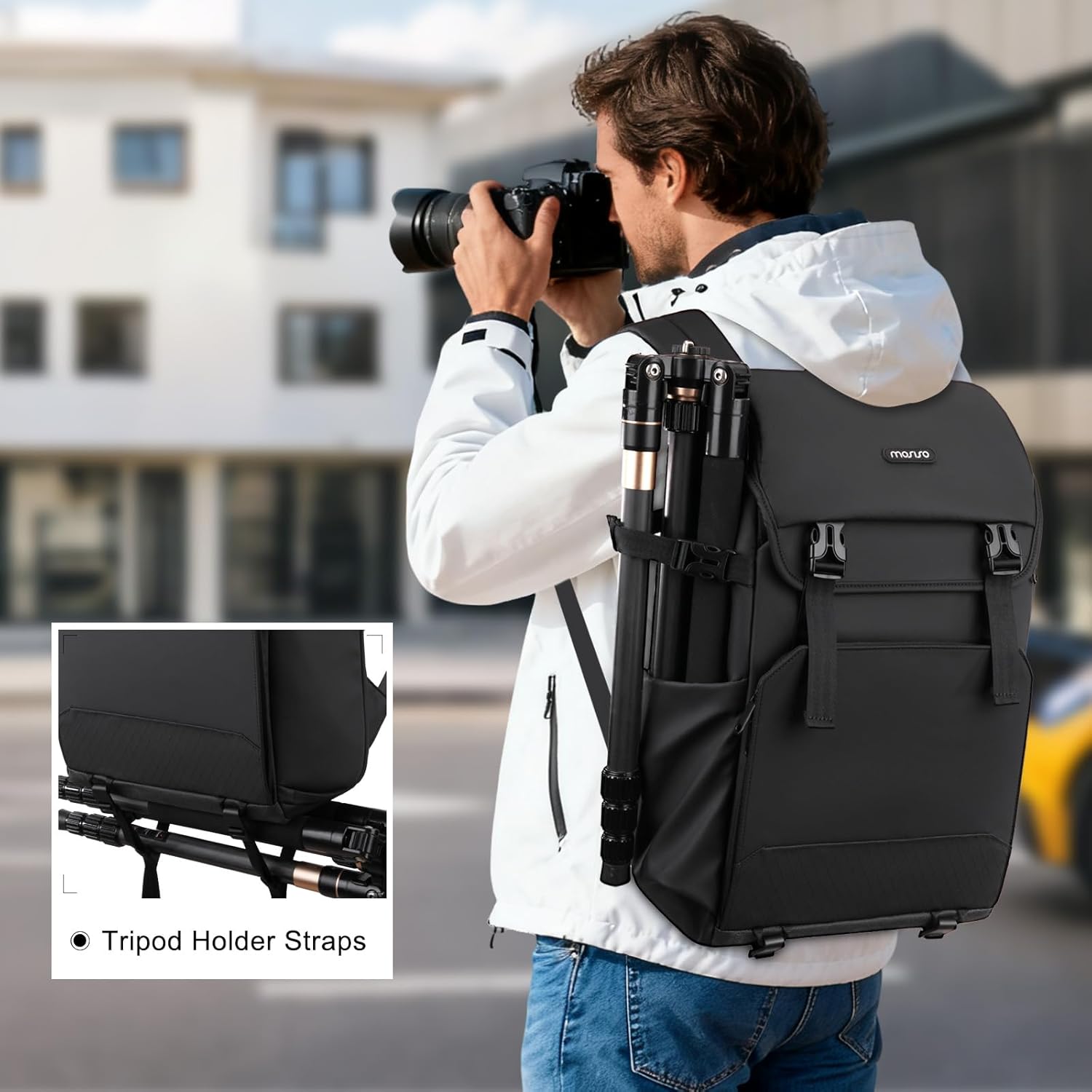 MOSISO Camera Backpack, DSLR/SLR/Mirrorless Camera Bag with Top Flap Pocket, Photography Backpack with 15-16 inch Laptop Compartment&Tripod Holder&Rain Cover Compatible with Canon/Nikon/Sony, Black - Image 8