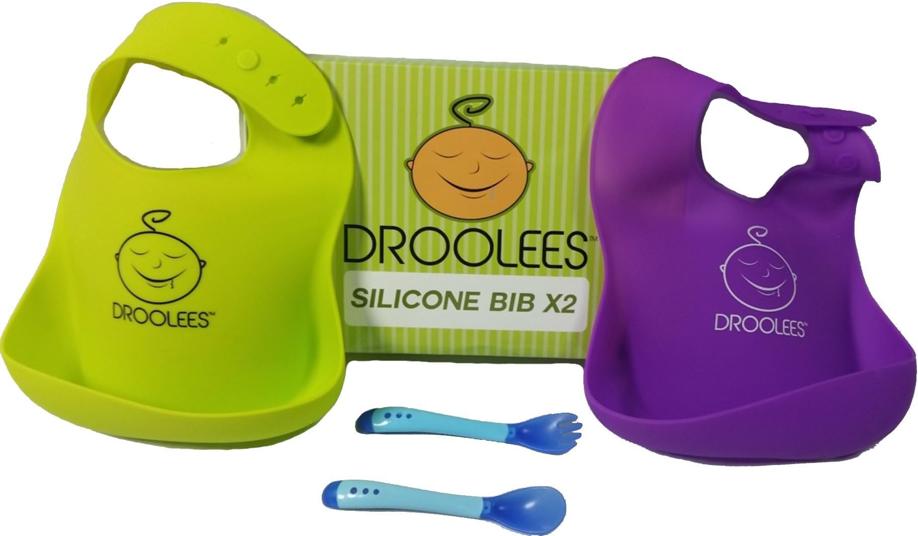 Premium Waterproof, Widemouth, Soft Silicone Baby, Infant, and Toddler Feeding Bibs, Washable, Includes Bonus Item, Rolls up for Travel, 2 Pack
