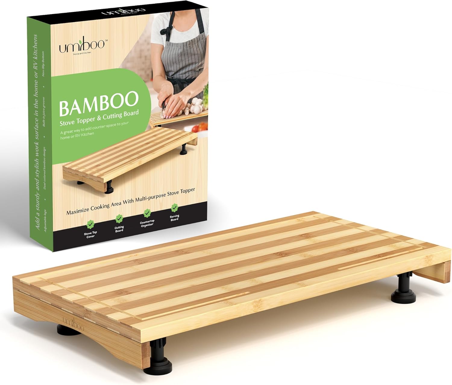 Umiboo Bamboo Wooden Stovetop Covers and Cutting Board