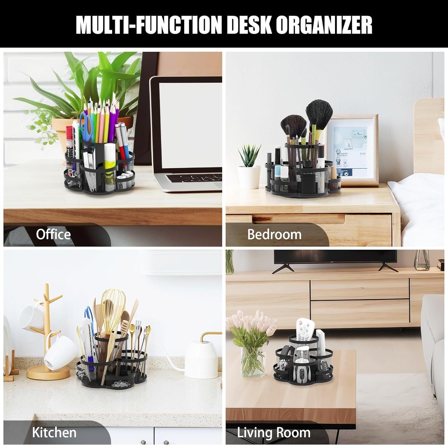 Biurko Organizator Obrotowy Organizer Na Biurko O 360° Do Pisaka Wymazywalny Metalowy Uchwyt Pędzle Makijażu Biuro(White)