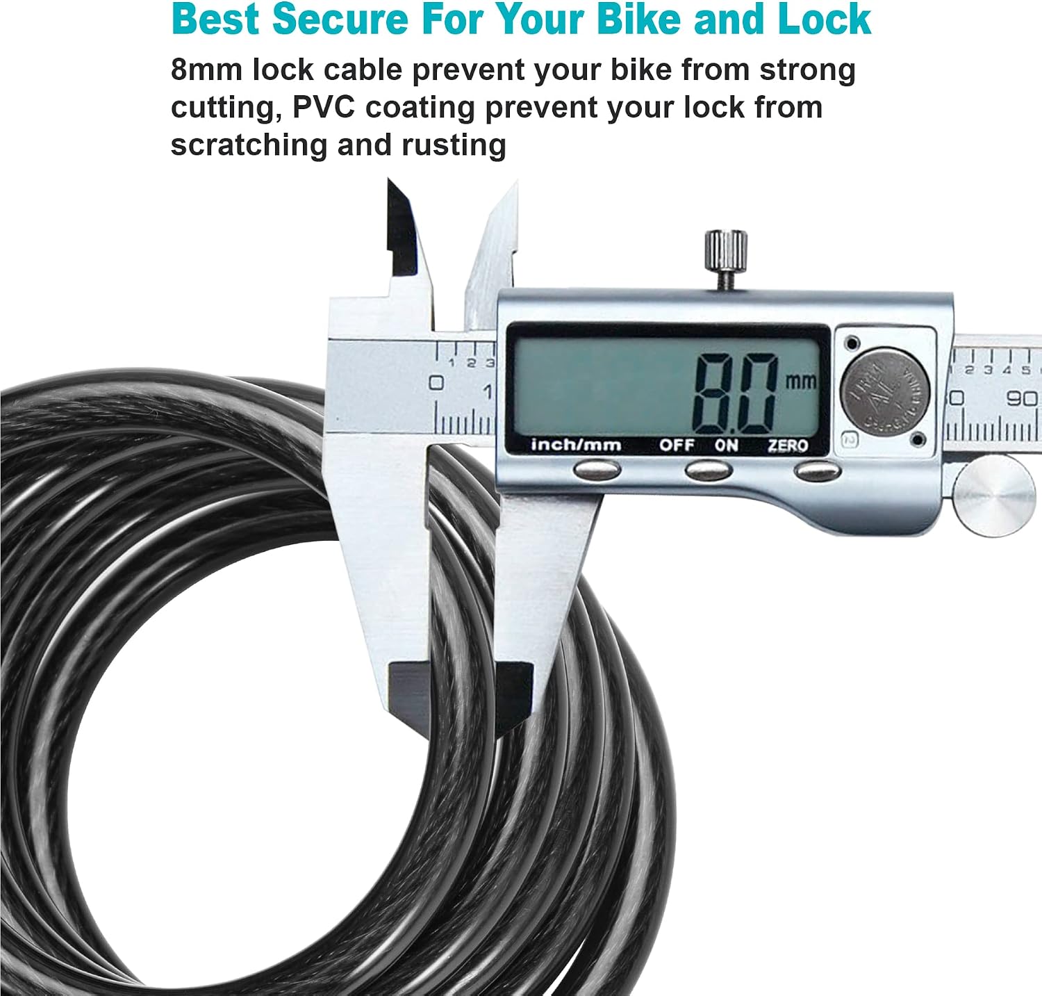 Titanker Bike Lock Cable, 4 Feet Bike Cable Lock Basic Self Coiling Kids Bike Lock Combination with Complimentary Mounting Bracket, 5/16 Inch Diameter (4FT, Black-8mm)