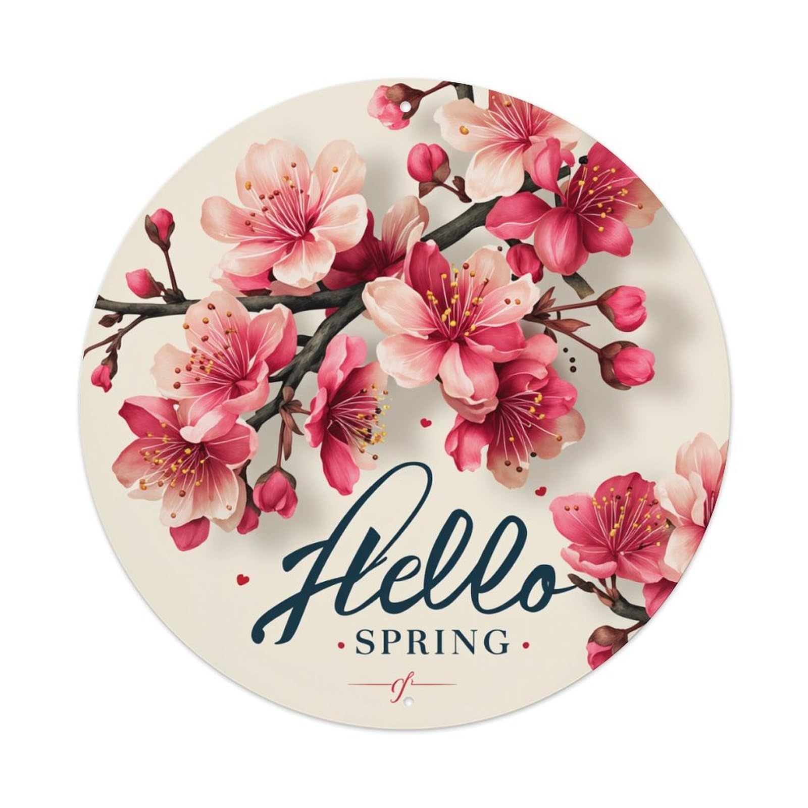 Cherry Blossom Spring Floral Design Round Tin Sign Vintage Metal Poster, Home Bar Garage Man Cave Cafe Indoor & Outdoor Wall Decoration 8x8Inches