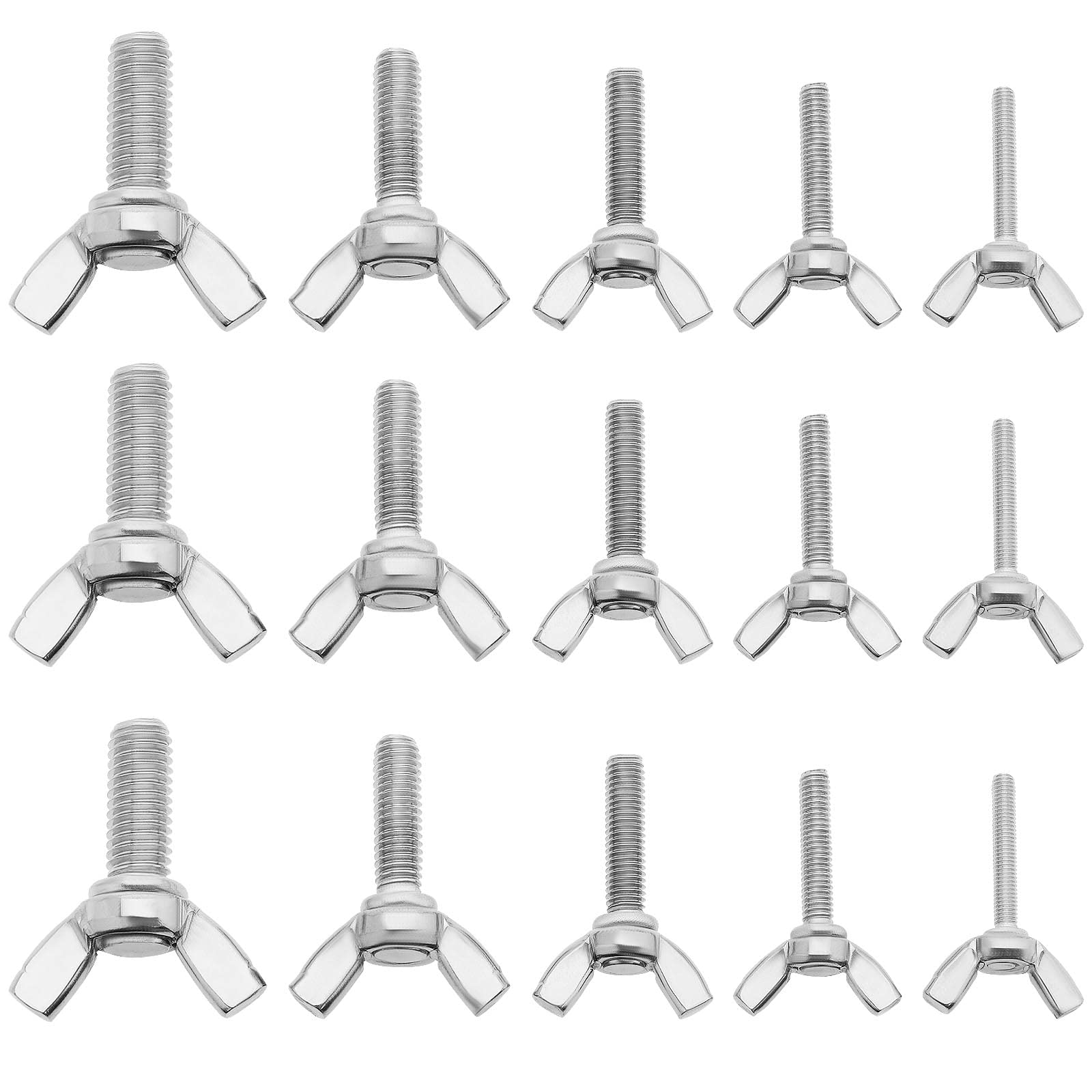 Be In Your Mind Silver 50Pcs Butterfly Wing Screws M3 M4 M5 M6 M8 Stainless Steel Wing Bolt Set Metal Butterfly Screws Bolts For Electronic Equipment