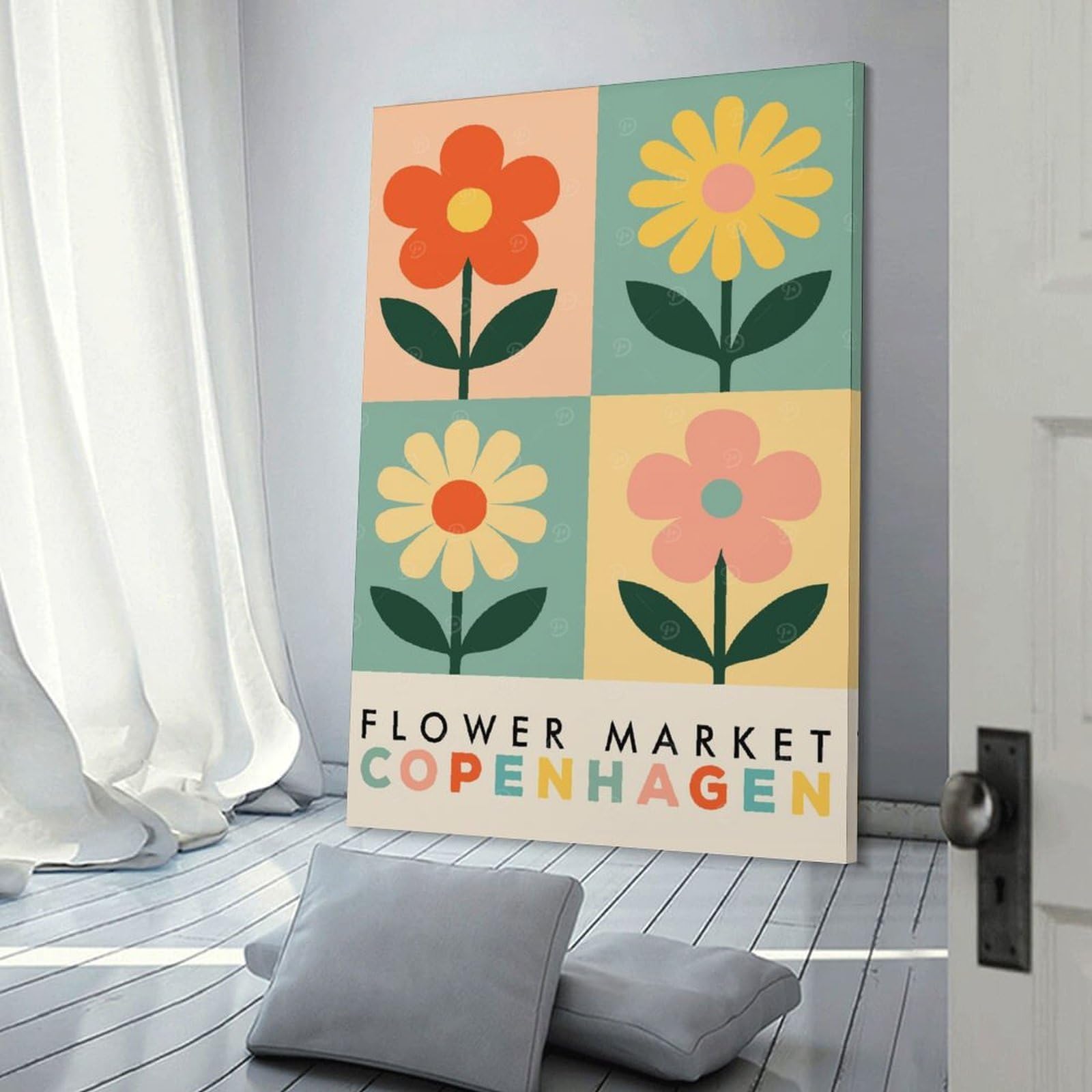 Junmoney Flower Market Copenhagen Retro Art Wall Picture Print 20x30inch(50x75cm), for Picture Wall Styling in Lounge Or Bedroom, Ideal for Building A Coordinated Art Wall