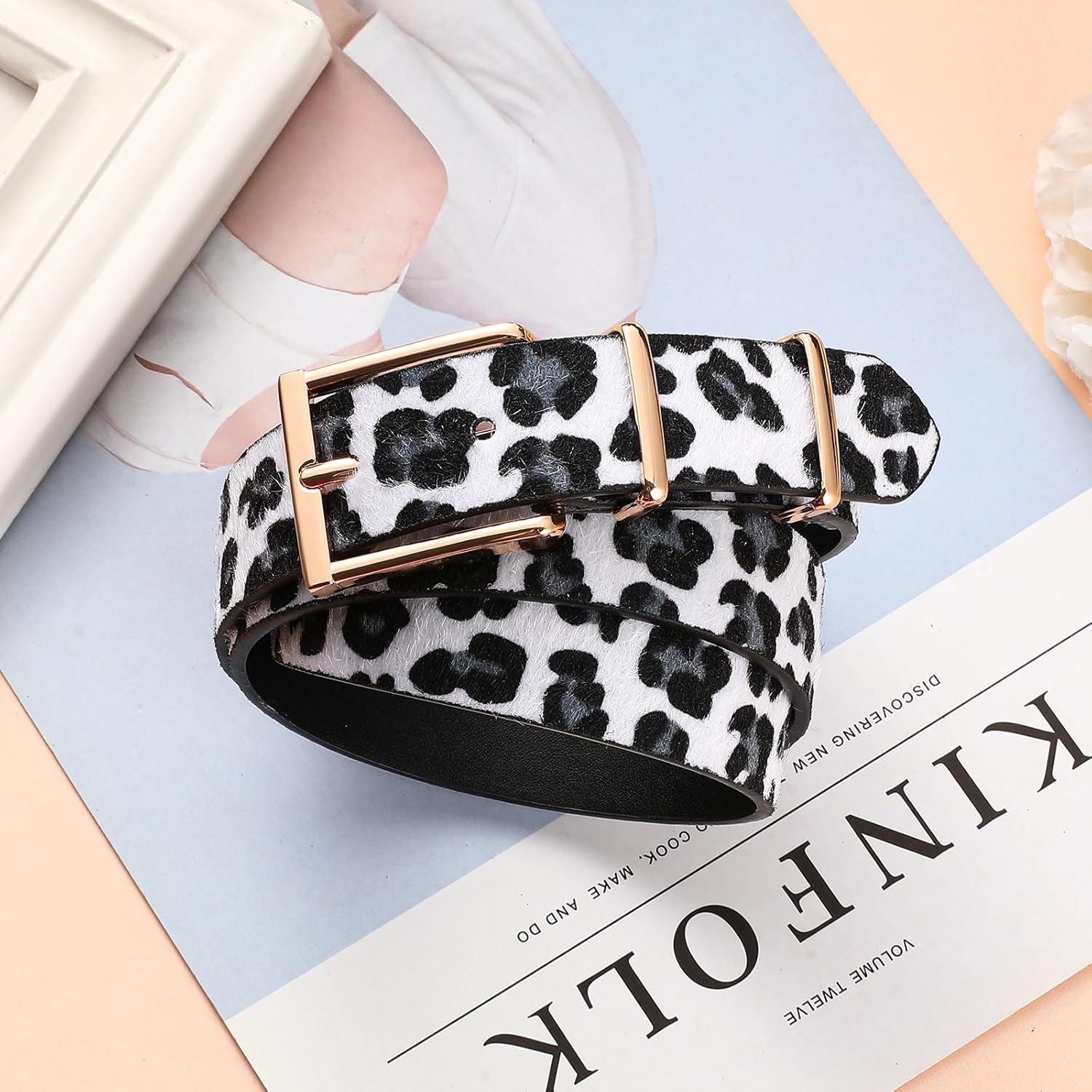 Leather Belt for Women Casual Waist Belt Ladies with Gold Buckle for Jeans Pants Dresses - Image 6