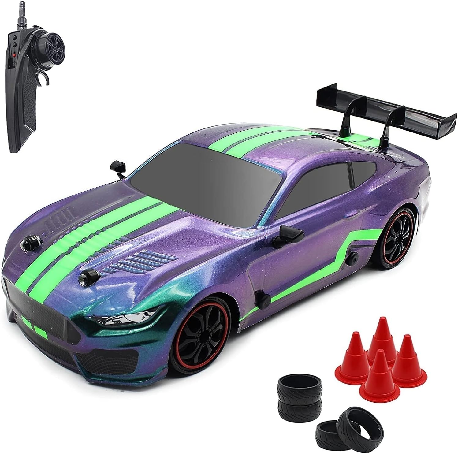 Mmyfcy 大人の子供のためのリモートコントロールカー1 14スケール4wdドリフトrcカー ライトと4つのスペアスピードタイヤの交換を備えた2 4ghz高速rtrrcスポーツレーシングカードリフト車両トラック玩具