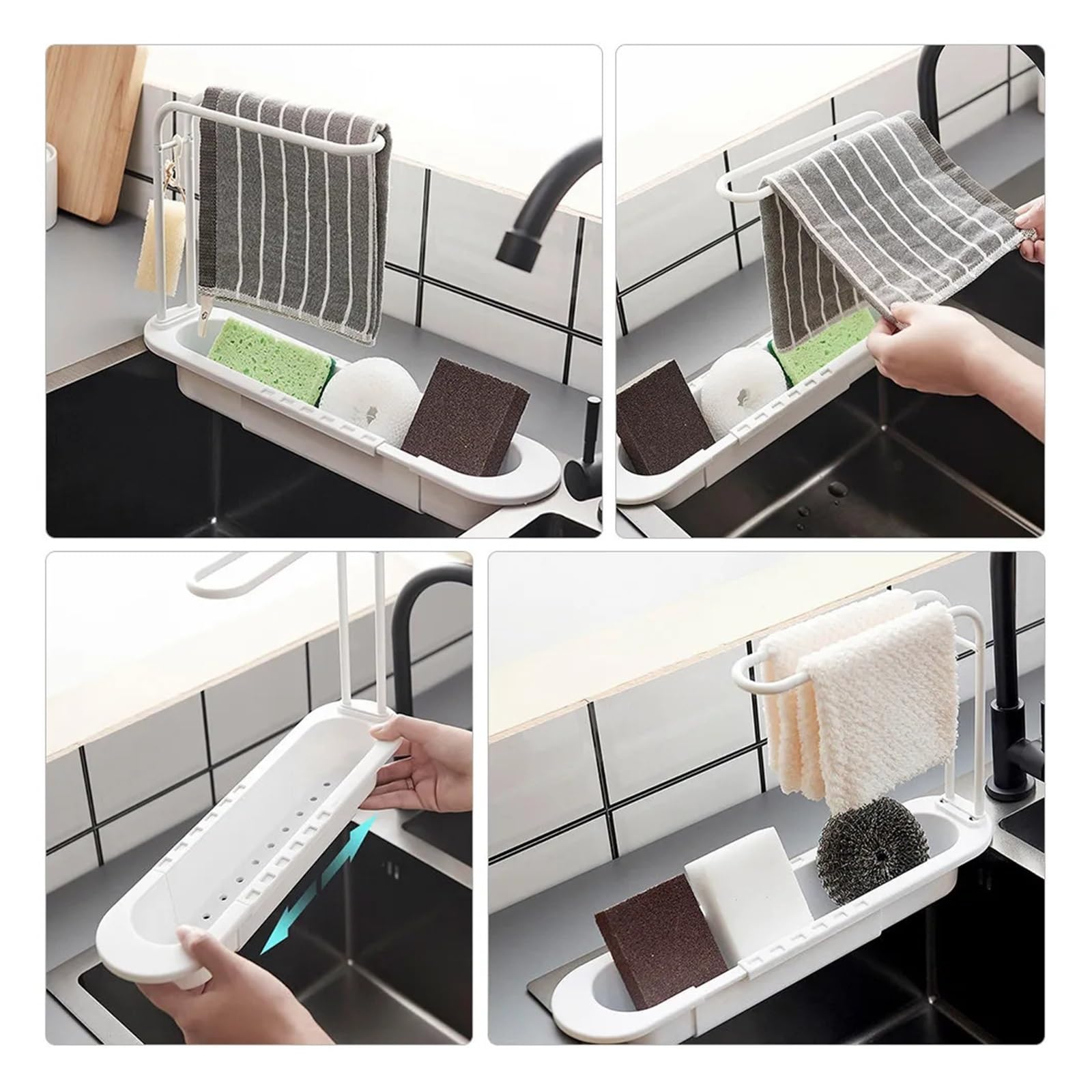 Escurridor Fregadero 1 estante telescópico for fregadero. | Organizador expandible, esponja de cocina ajustable, soporte for jabón, escurridor de almacenamiento, limpiador
