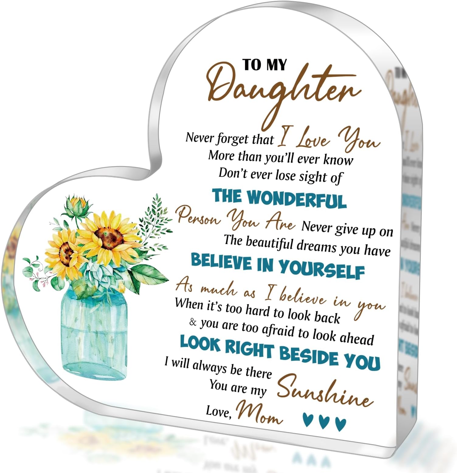 SUEHHYY Gifts for Daughter from Mom Mother, to My Daughter Acrylic Heart Table Sign, Birthday Graduation Wedding Day Mothers Day Christmas Valentines Day Gifts for Daughter Adult