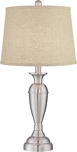 Miniatura 5 de Regency Hill Blair - Juego de 2 lámparas de mesa tradicionales de 25 pulgadas de alto, níquel cepillado y plata, pantalla de tambor de arpillera