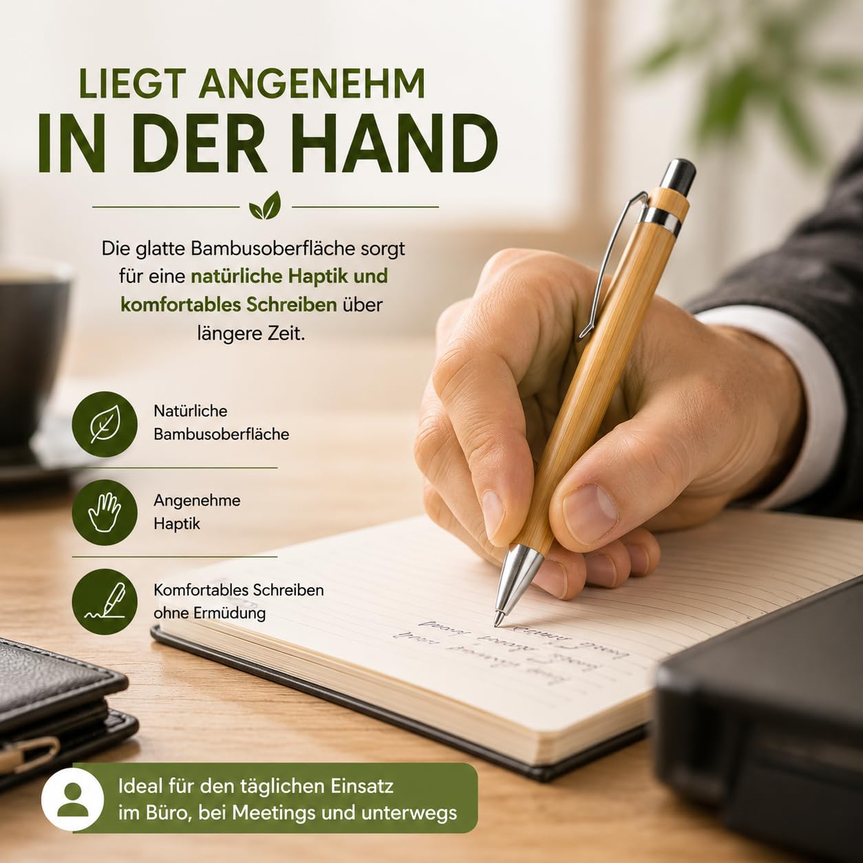 WPRO Bambus Kugelschreiber 250 Stück Set mit Druckmechanismus und blauer Mine, Bambusholz Schreibstift mit Metallclip, nachfüllbar für Büro Empfang Messe Line