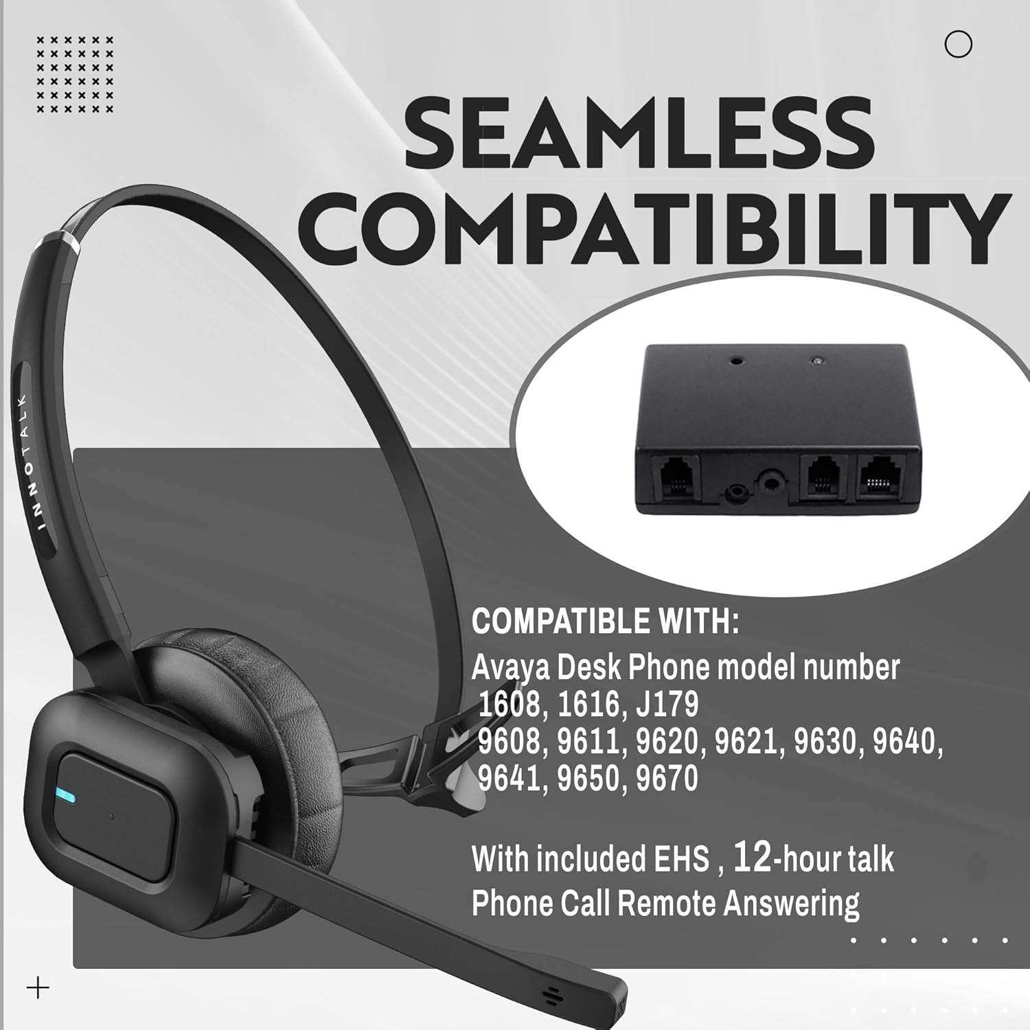 INNOTALK Wireless Headset Compatible with Avaya 9608, 9610, 9611, 9620, 9621, 9630, 9640, 9641, 9650, 9670, 9620L - Includes Remote Answering Cable (Explorer)