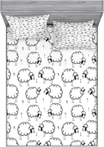 Miniatura 51 de Ambesonne - Juego de sábanas bajeras y fundas de almohada, diseño clásico botánico, plantas de jardín vintage, juego de 3 piezas con estampado