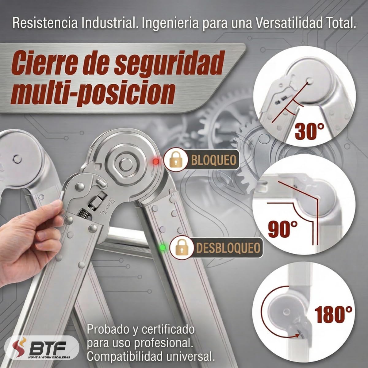 Escalera de Aluminio Multifuncional 5 en 1 Plegable 150 kg BTF-MUP34