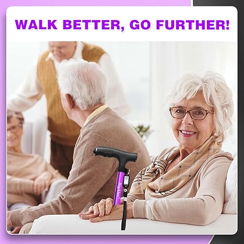 Miniatura 7 de BigAlex Bastón plegable con luz LED, base cuádruple giratoria, bastón ajustable con bolsa de transporte para hombres y mujeres