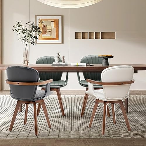 Miniatura 6 de LUNLING Sillas de comedor giratorias, sillas de cocina de cuero sintético verde moderno de mediados de siglo con brazos, patas de bambú, sillas