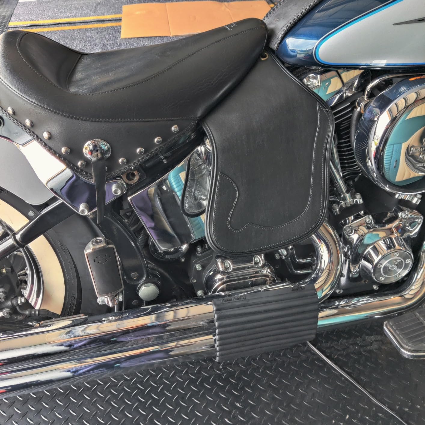 NTHREEAUTO Motorcycle Side Saddle Leather Heat Shield Deflector