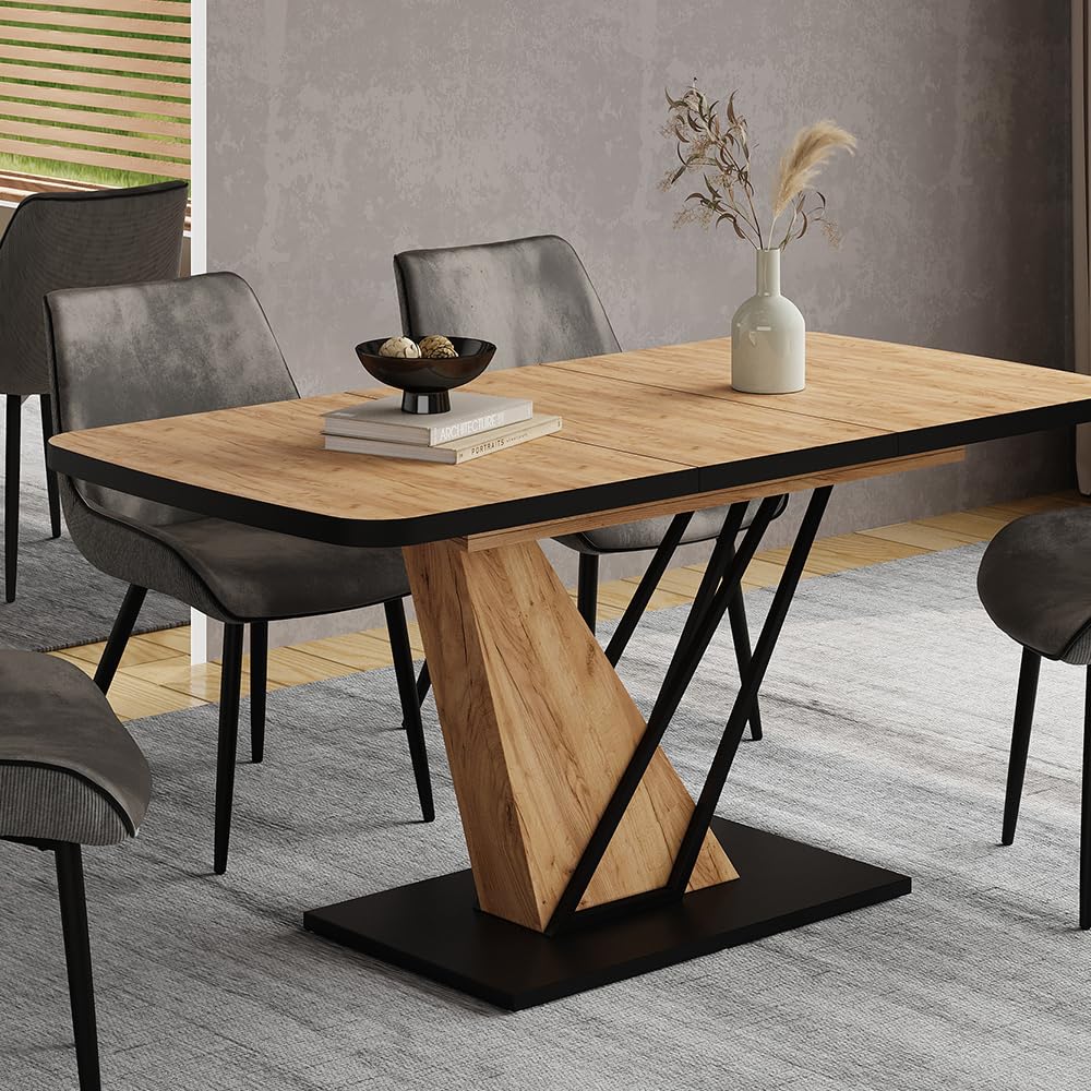 Vicco Table de Salle à Manger Fenaro, Chêne doré, 120-160 x 80 cm | extensible, extensible jusqu'à 160 cm avec rallonge intégrée
