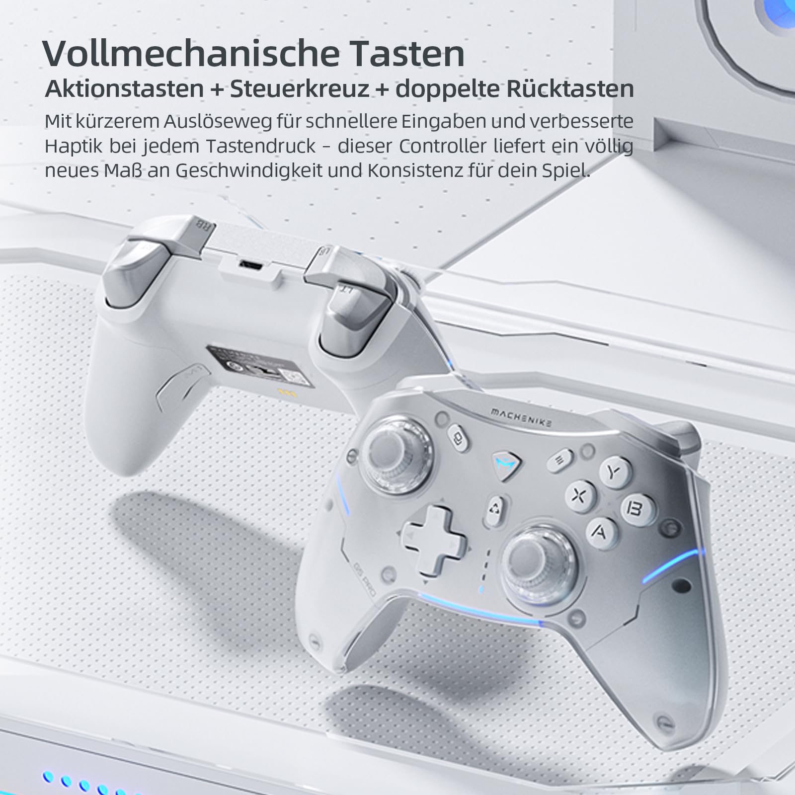 Machenike G5 Pro Wireless Controller für PC Switch iOS Android, RGB, Hall Effekt Joystick Trigger, Gyroskop, Weiß
