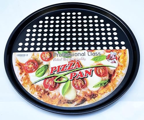 Sartén para pizza con agujeros - Bandeja de pizza antiadherente de acero al carbono, bandejas para pizza, bandeja para pizza perforada redonda para