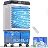 32inch Swamp Cooler Air Conditioner,Cooling Fan for Room Garage Patio,1800CFM Portable Evaporative Air Cooler,5.3 Gal Water Tank,3 Speeds,4 Ice Boxes,12H Timer,Remote