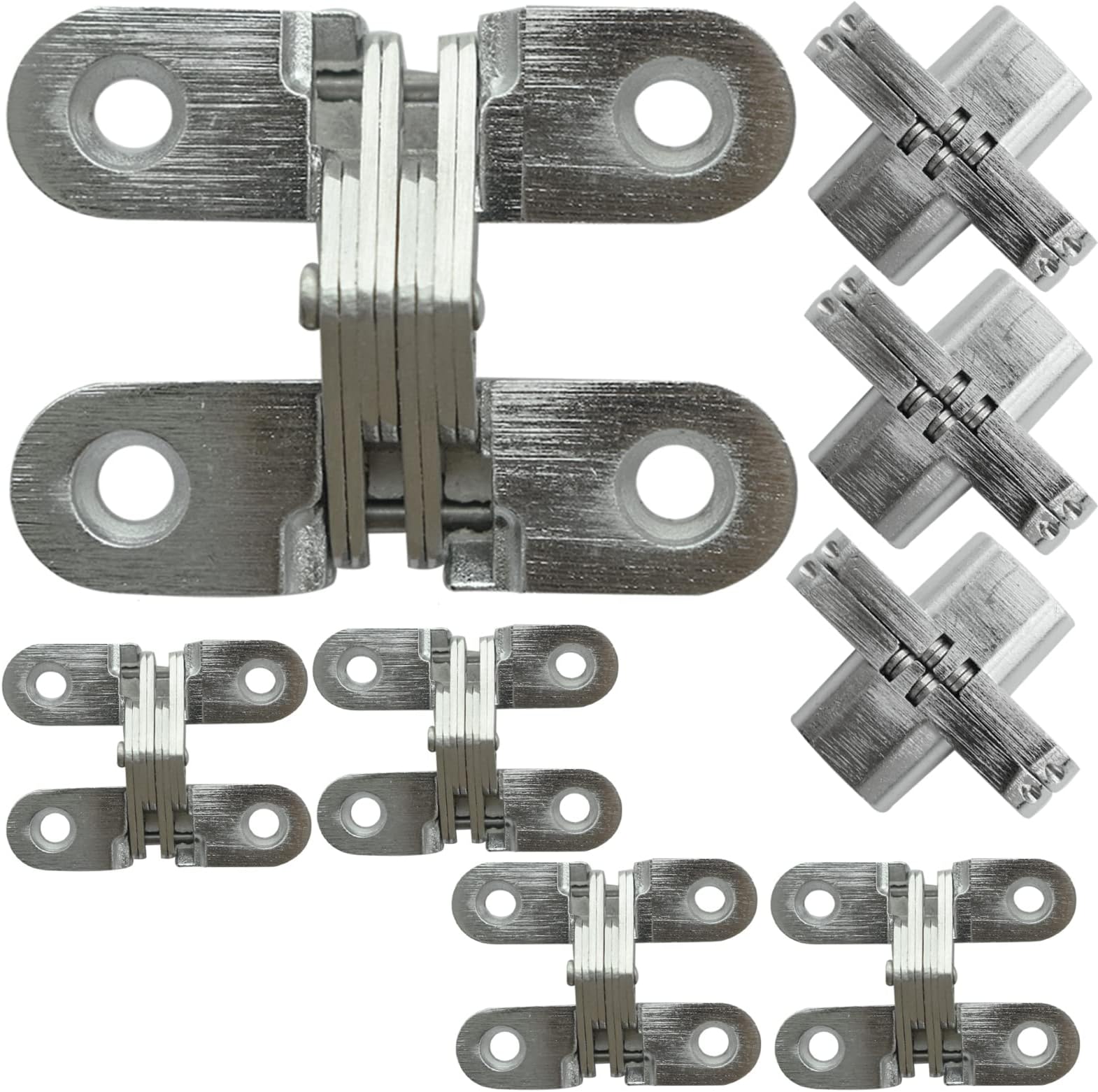 8Pack Hidden Hinges for Doors , 1-3/4” Stainless Steel Invisible Gate Hinges, 180 Degree Cross Hinge, Stain Finish Concealed Hinges Furniture Hardware for Folding Door Wooden Box Barrel Cupboard Chest