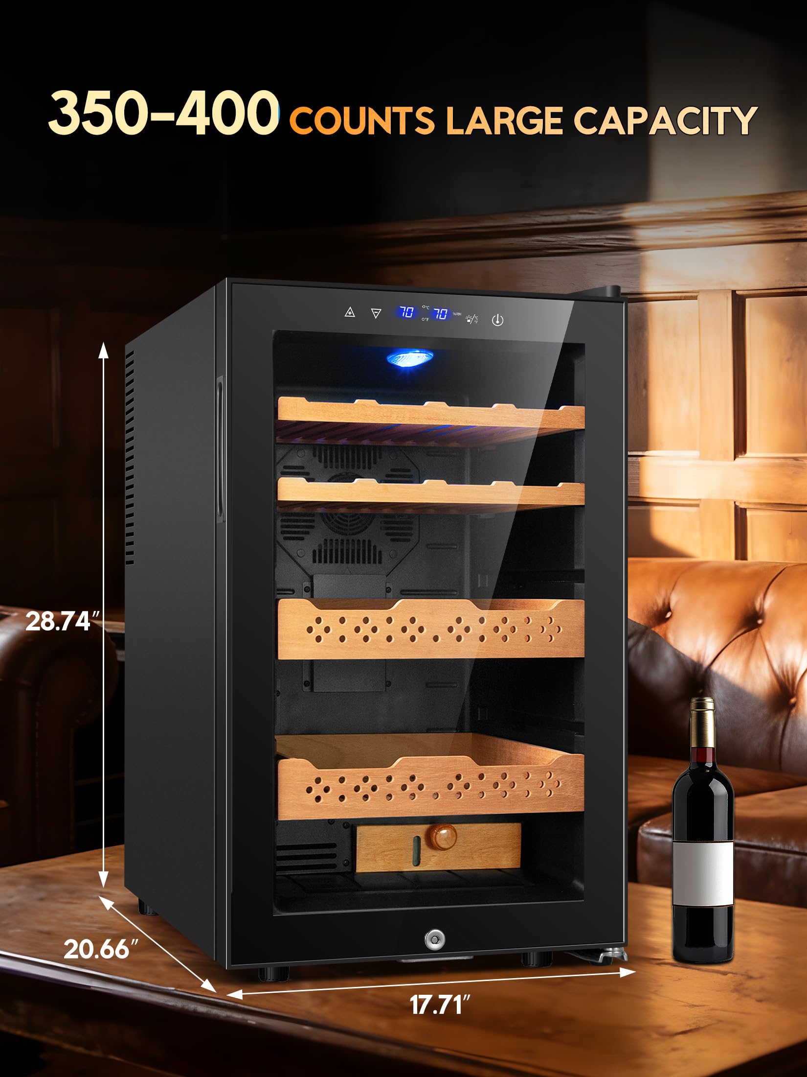 RLPI 400 Counts Thermostatic Electric Cooler Cabinet,70L Electric Humidor with Smart Humidity & Temp Digit Control System,Spanish Wood Shelves Gift for Men on Fridge.com