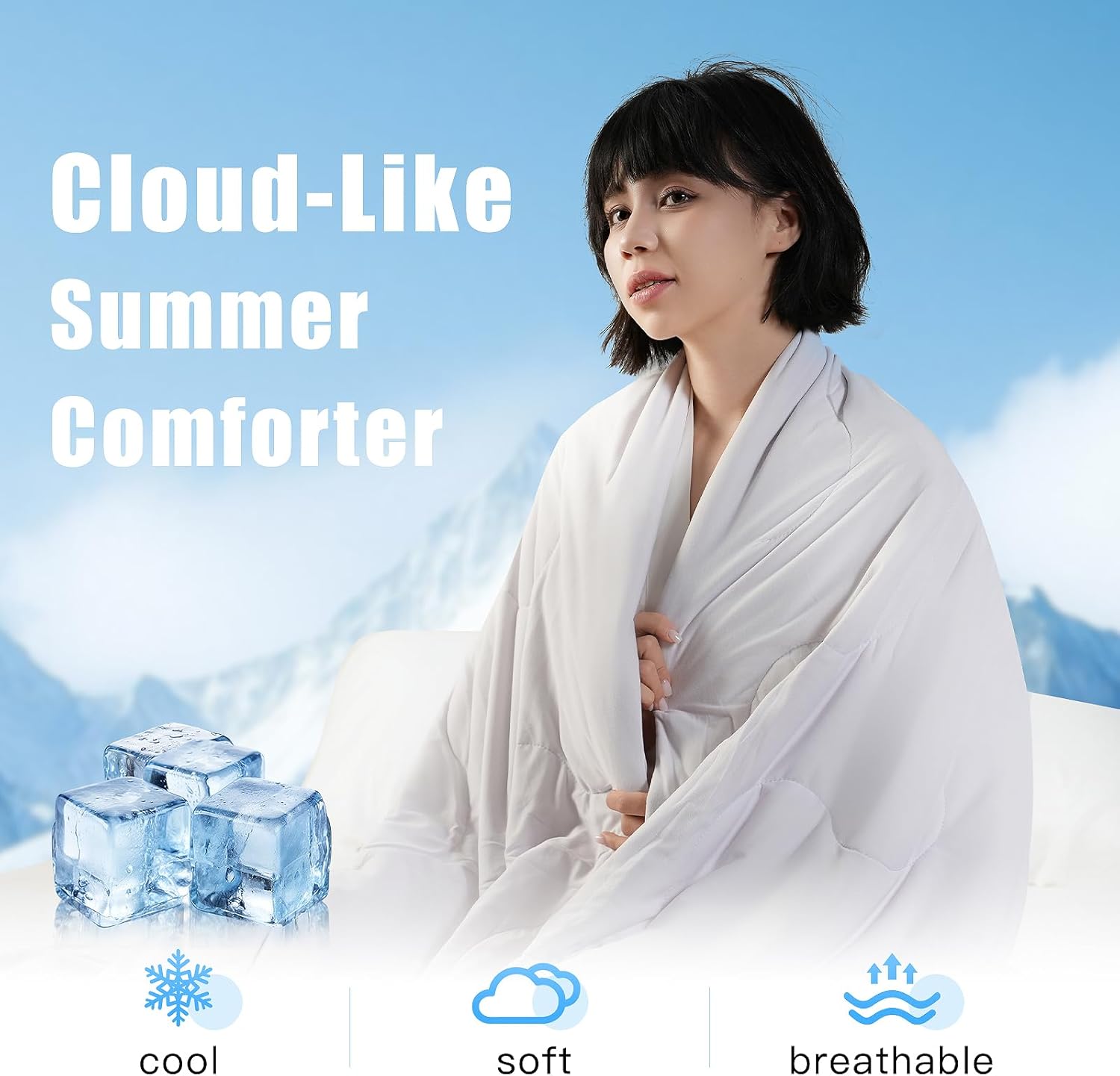macinso Cooling Comforter Queen Size, Cooling Blankets for Hot Sleepers & Night Sweats,Q-Max > 0.5 Breathable Ice Blanket for Bed, Soft Lightweight Ultra-Cool Summer Comforter for Sleeping - Image 4
