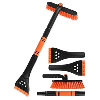 34" Extendable Ice Scrapers for Car Windshield 2-in-1 Snow Brush for Car Snow Scraper for Car Snow Scraper and Drush with Ergonomic Foam Grip for Cars, Trucks, SUVs with 360° Pivoting Brush Head Blue