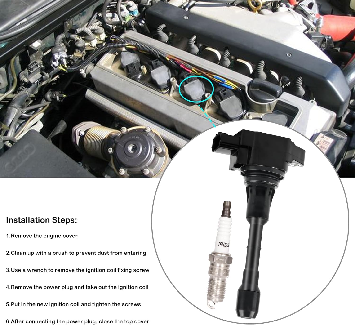 Set of 6 Ignition Coil Pack and Spark Plugs for 3.7 V6 Infiniti G37 G 37 M37 EX37 Nissan 370Z 2008 2009 2010 2011 2012 2013 2014 2015 2016 2017 Replaces UF617